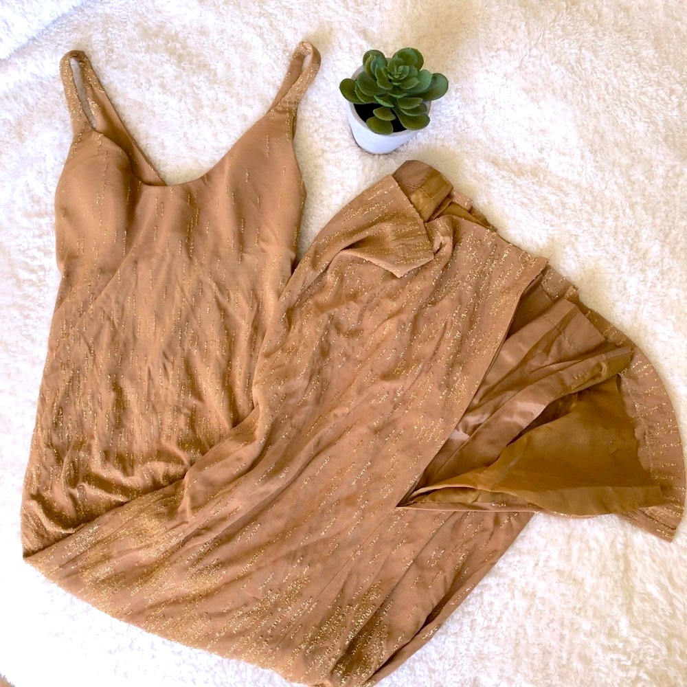 Fitted prom tan/gold dress full length - Picture 2 of 7